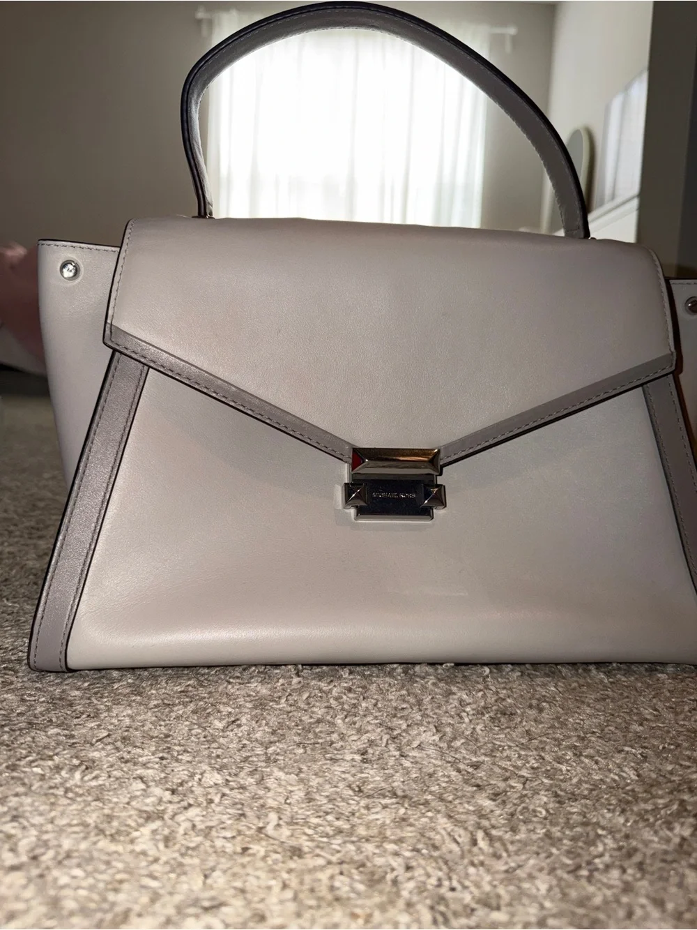 Michael Kors Light Gray and Pale Gray Leather Top-Handle Satchel